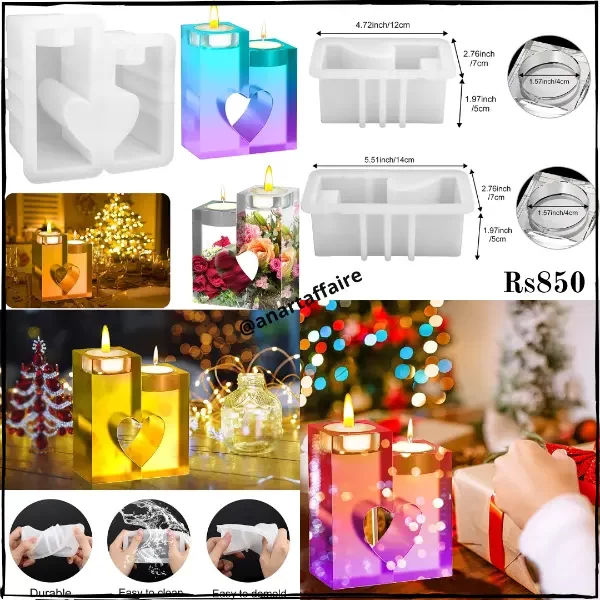 2 pcs love heart candle sticks silicone mould