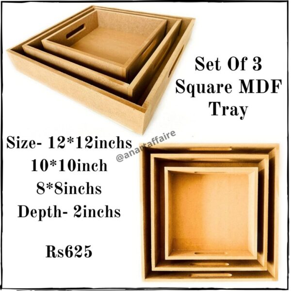 Set of 3 Rectangle Wooden Tray