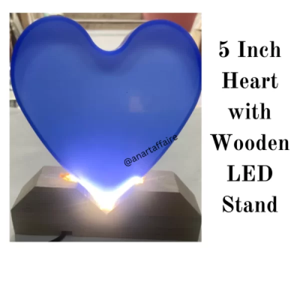 5 Inch Heart with Wooden LED Stand